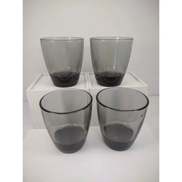 Vintage Gray Smoked Glass Rocks Glasses Set of 4 Thick Heavy Bottom 4" Tall - Picture 13 of 13